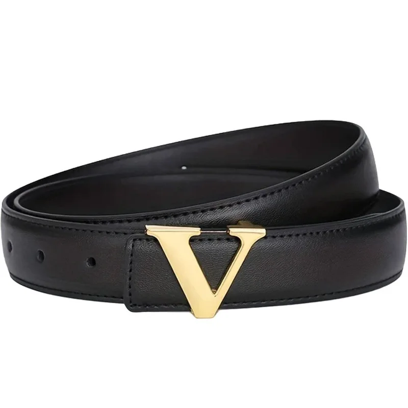 حزام نسائي عصري من الجلد بإبزيم ناعم حزام النسخة الكورية حزام جلد على شكل حرف V حزام نسائي فاخر