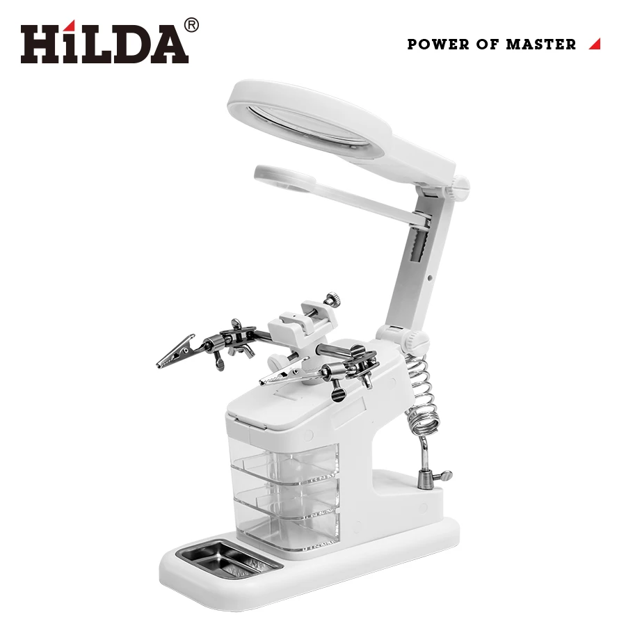 Imagem -02 - Hilda Mão Ferro de Solda Suporte Ferramenta de Solda com Lupa Iluminado Led Titular Braçadeira Ferramenta de Reparo de Soldagem Acessório