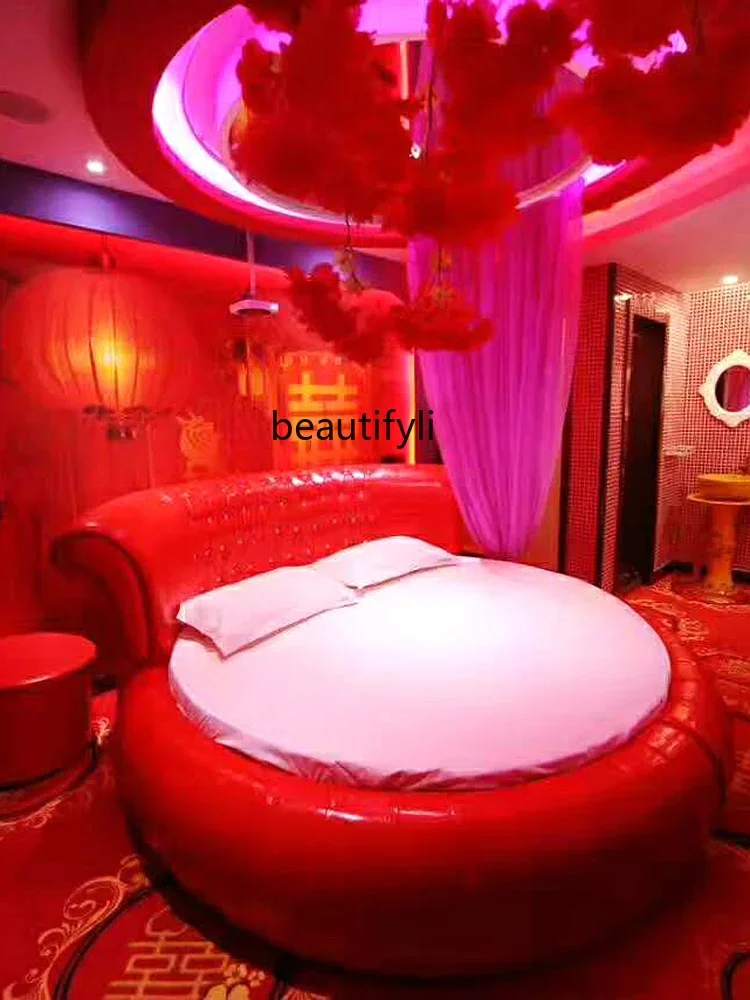 

s8617Furniture Hotel Electric Bed Theme Hotel round Bed Luxury Modern Couple Water Bed