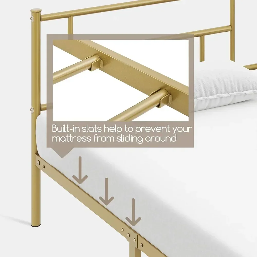 13 inch Twin XL Size Metal Bed Frame with Headboard and Footboard Platform Bed Frame with Storage No Box Spring Gold