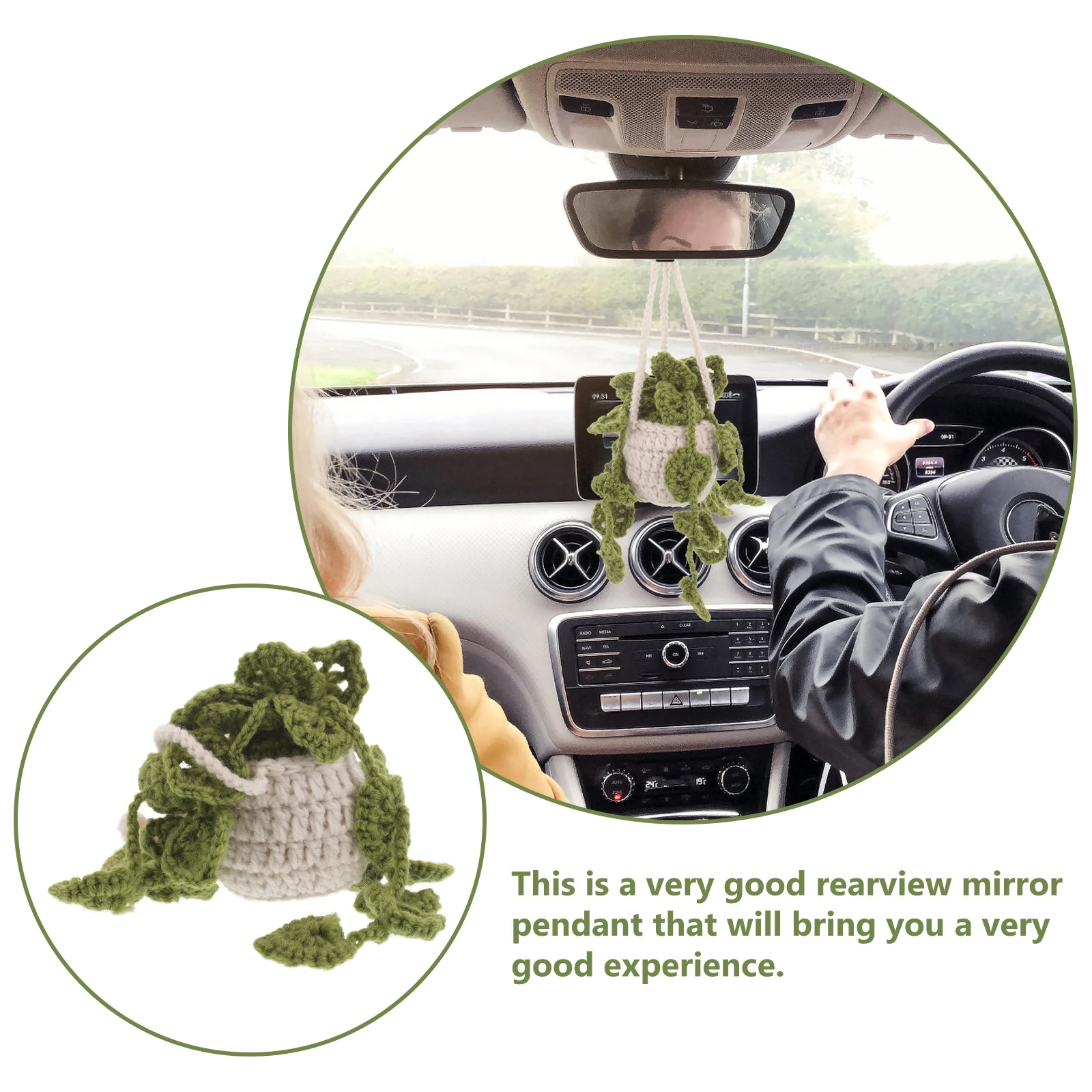 

Car Hanging Decoration Wool Yarn Crochet Rearview Mirror Pendant Durable Soft Comfortable Car Interior Charm Crochet Plant