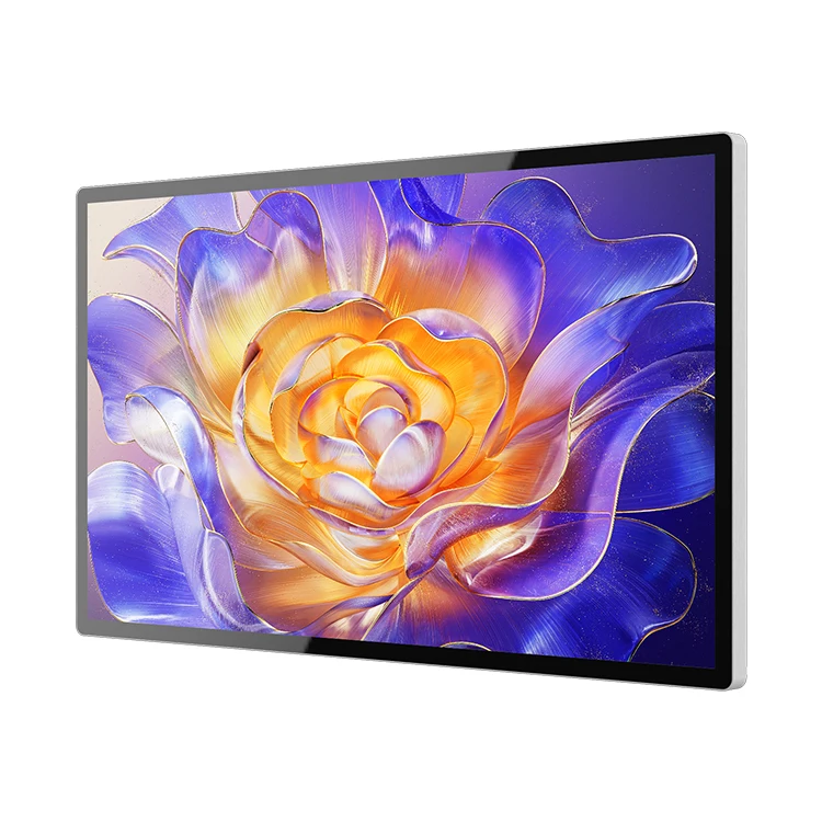 شاشة لافتات رقمية لمركز التسوق 55 بوصة 4k 500cd مع شاشة إعلانات LCD ملونة كاملة لافتات رقمية مثبتة على الحائط
