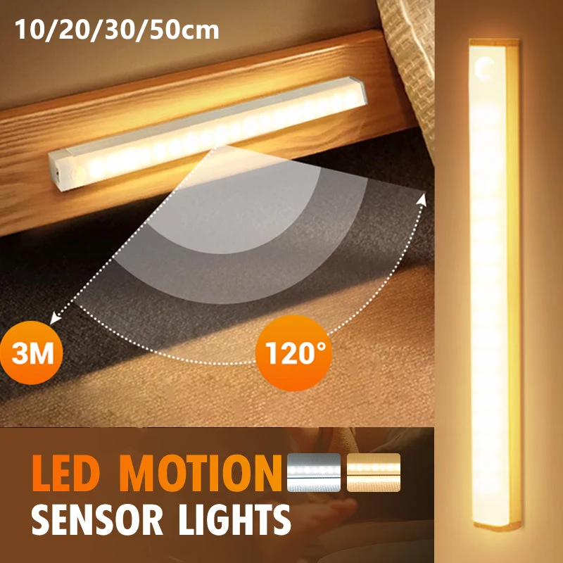 

10-50 см беспроводной светодиодный датчик движения, умный датчик без перфорации, магнитный перезаряжаемый светодиодный светильник для гардероба, комнаты, шкафа, кухни