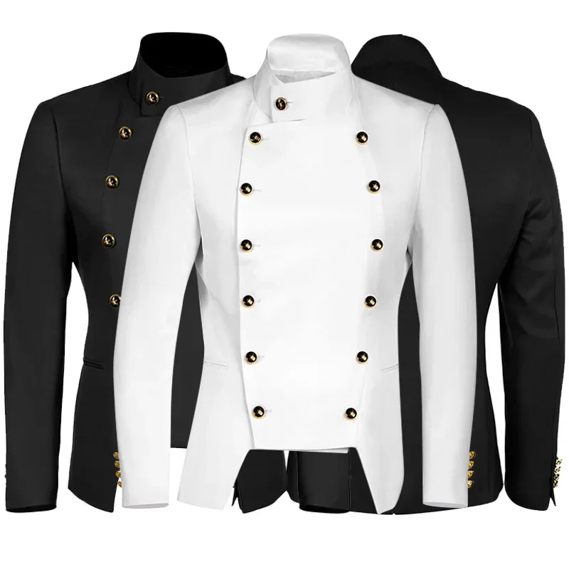 Men's Medieval Steampunk Slim Fit Blazers Halloween Costume Male Double Breasted Long Sleeve Nightclub Party Suit Jacket S-3XL