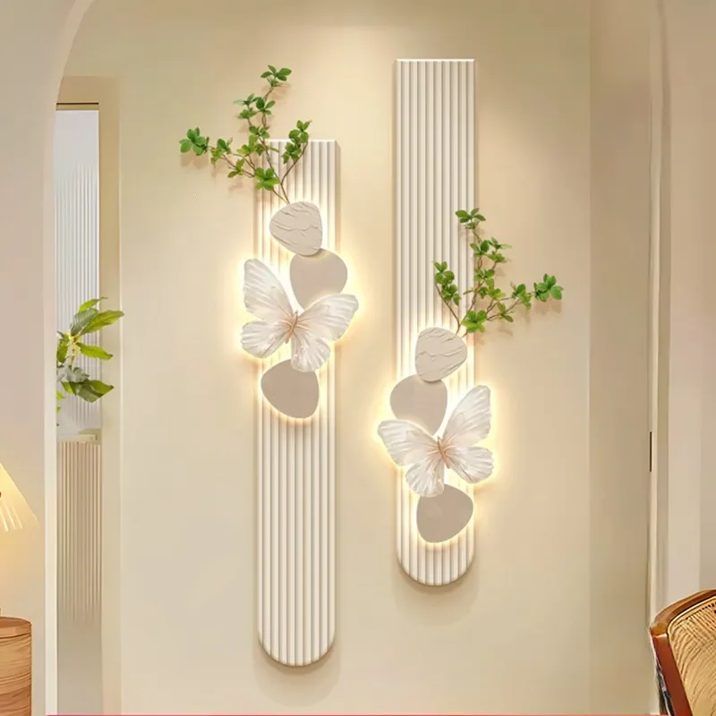 French cream wind butterfly entrance decorative painting wall lamp corridor aisle end hanging painting entry door living room