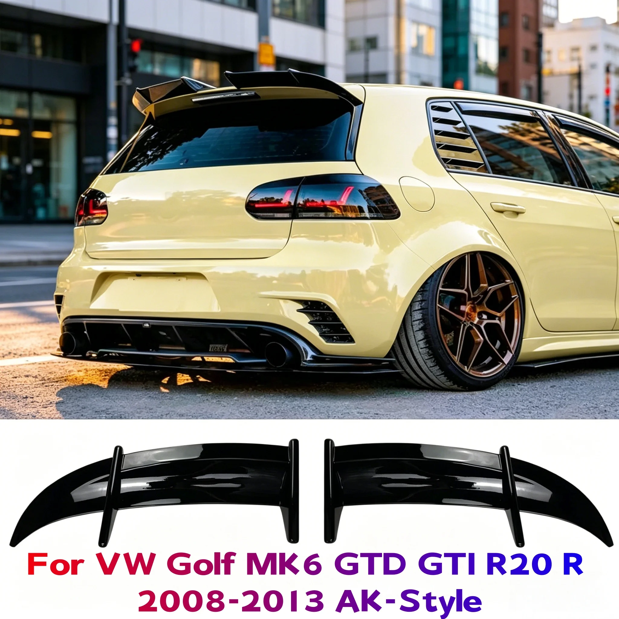 Alerón trasero estilo AK para VW Golf MK6 GTD GTI R20 R 2008-2013, alerón de techo, kit de carrocería, color negro brillante