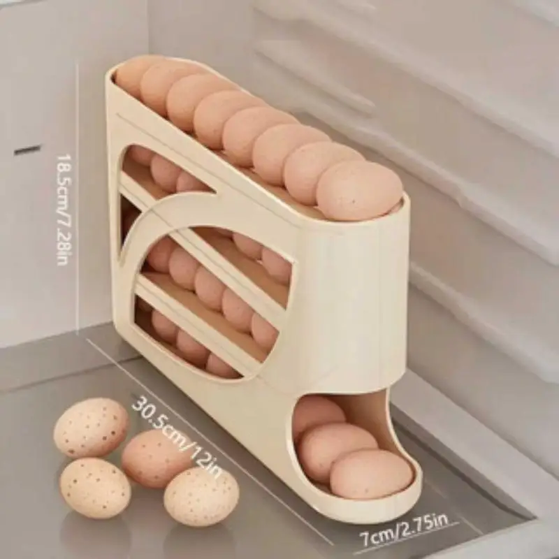 Rolling Egg Dispenser for Refrigerator - Auto-Rolling Egg Holder for Fridge Door, Multi-Layer Sloped Egg Storage Container