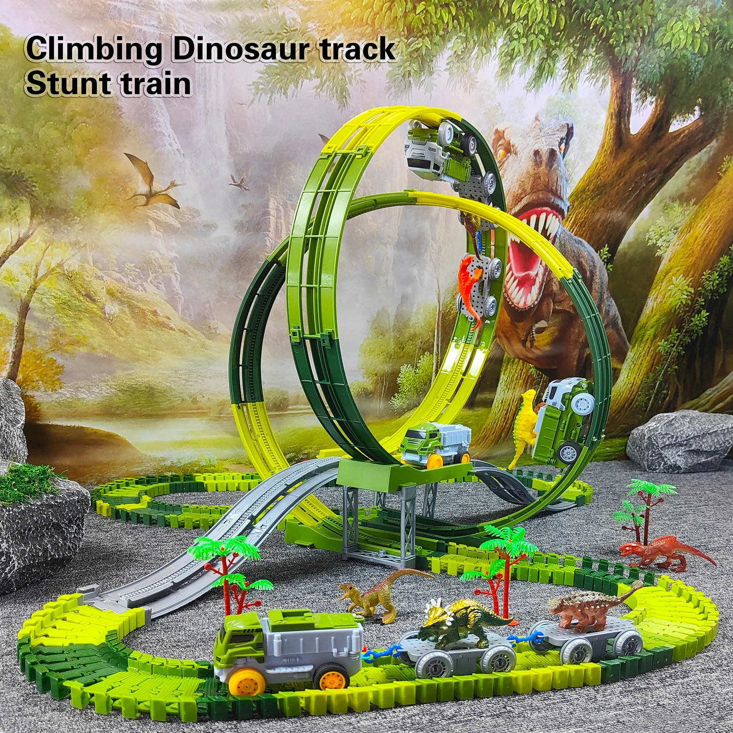 Dinosaur Toys Magic Climbing electric dinosaur car Track Railway Toy Bend Flexible Race Track High Quality Toy For Kid