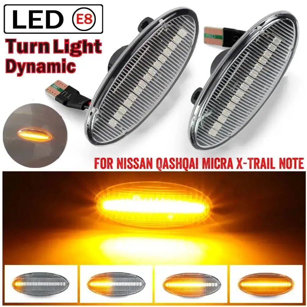 For Nissan Qashqai J10 X-trail T31 Cube Juke Leaf Micra K13 Note E11 NV200 Car Side Marker Lights Dynamic LED Turn Signal Light