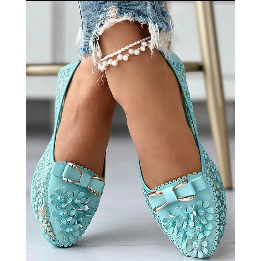 2024 Summer Women Floral Embroidery Bowknot Decor Work Loafers Casual Design Flats Lady Outdoor Slip-on Going Out Elegant Shoes