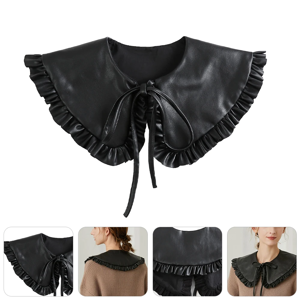 

1pc Ruffled Shawl Shirt Collar Fake Women Detachable Blouse Collar Black Material Comfortable Durable Clothing Accessory
