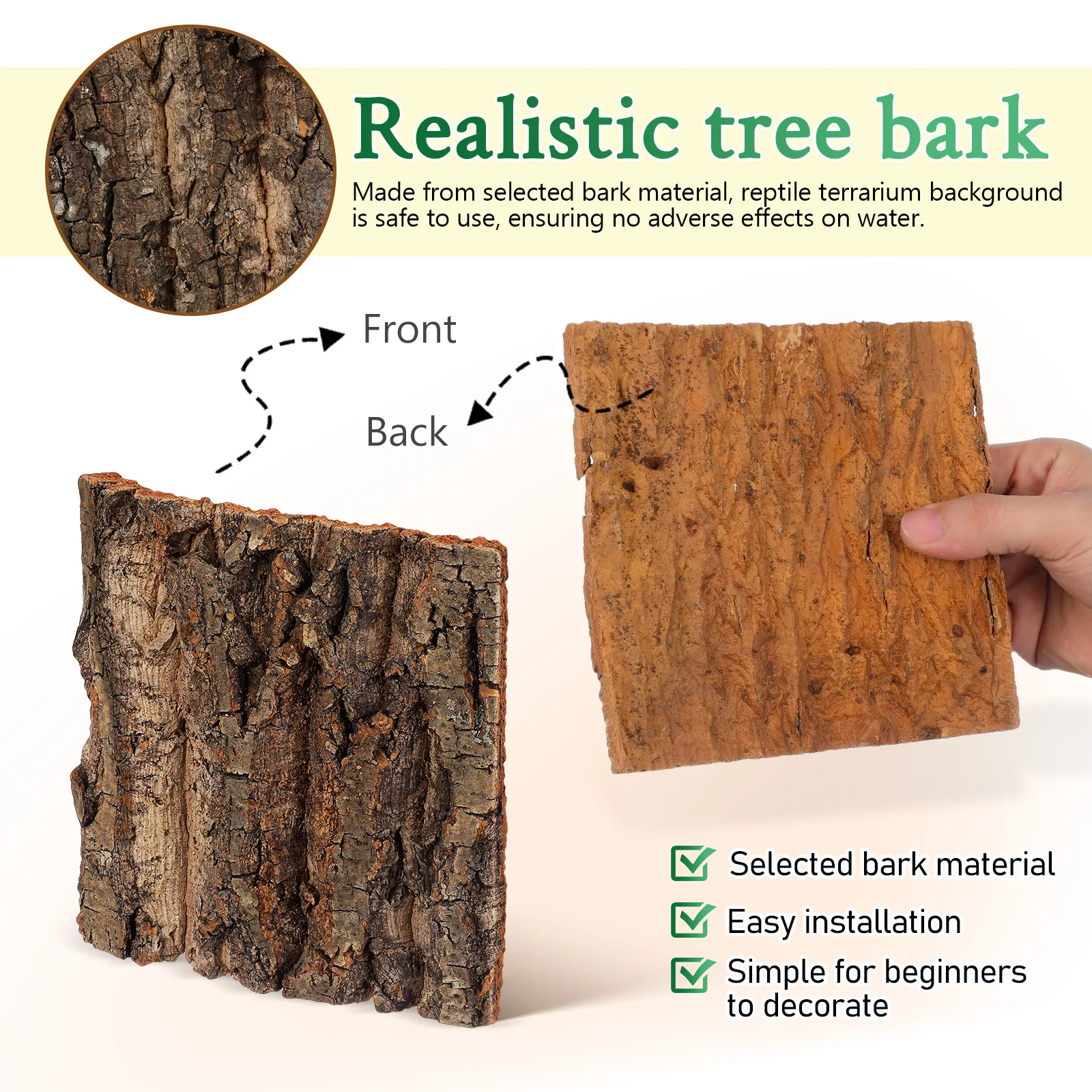 4 szt. Dekoracji do akwarium z korku, płaskie elementy, tło do terrarium dla gadów, ściana do wspinaczki dla jaszczurek i gekonów, dekoracja do akwarium, habitat