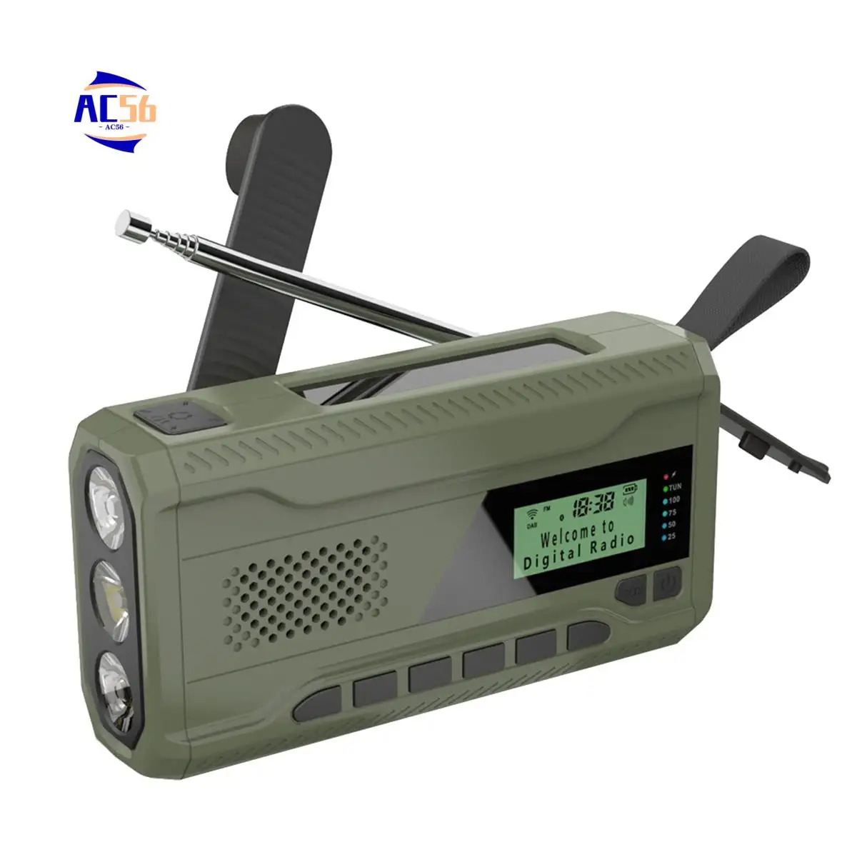 

AC56-DAB/FM Bluetooth-радио, уличное аварийное радио, 4500 мАч, аккумуляторное радио, портативное солнечное радио с рукояткой