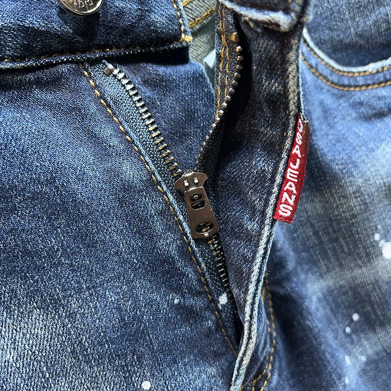 Street Fashion Men Jeans Retro Blue Stretch Slim Fit Vintage Ripped Jeans Embroidery Patched Designer Hip Hop Denim Pants Hombre