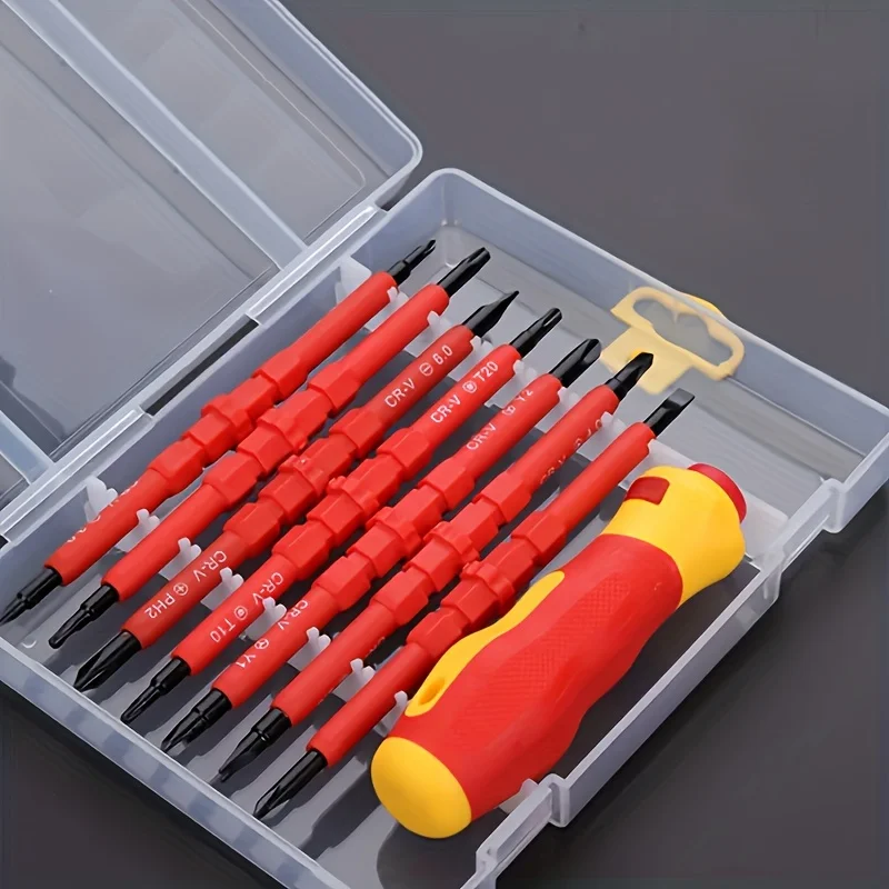 1 Set 7 In 1 500V Changeable Insulated Screwdrivers Set, With Magnetic Phillips And Slotted Bits, Electrician Tools Kit