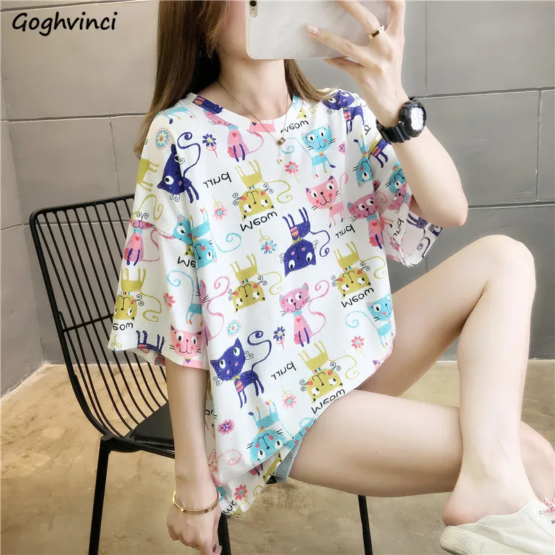 Half Sleeve T-shirts Summer Women Printed Chic Ins Retro Elegant Casual Females Club Tees Korean Style Fashion Hip-hop BF Tops