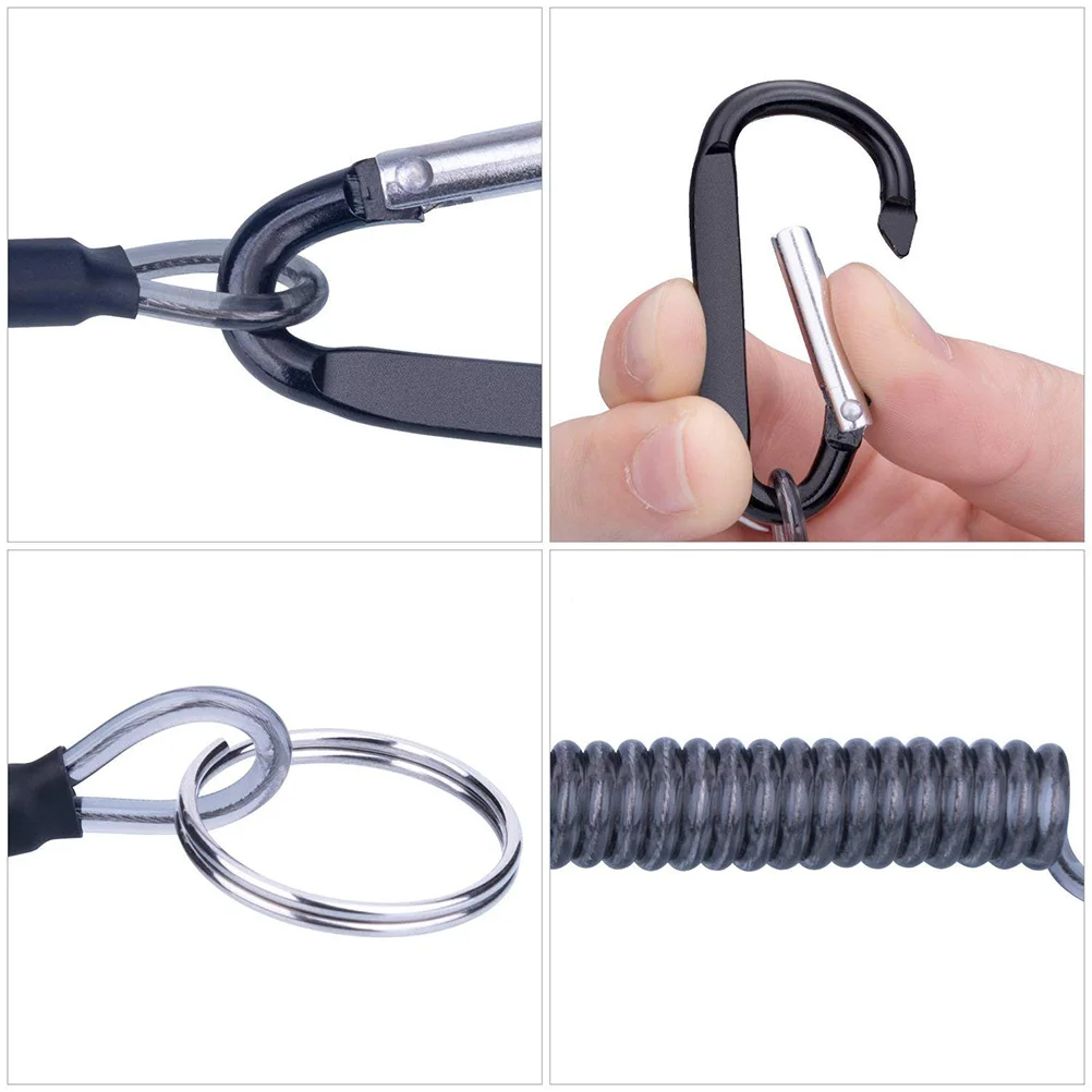 12 Pcs Security Gear Tools Key Rings Fishing Rope Tether for Outdoor Steel Ribbon Retractable Elastic Ropes