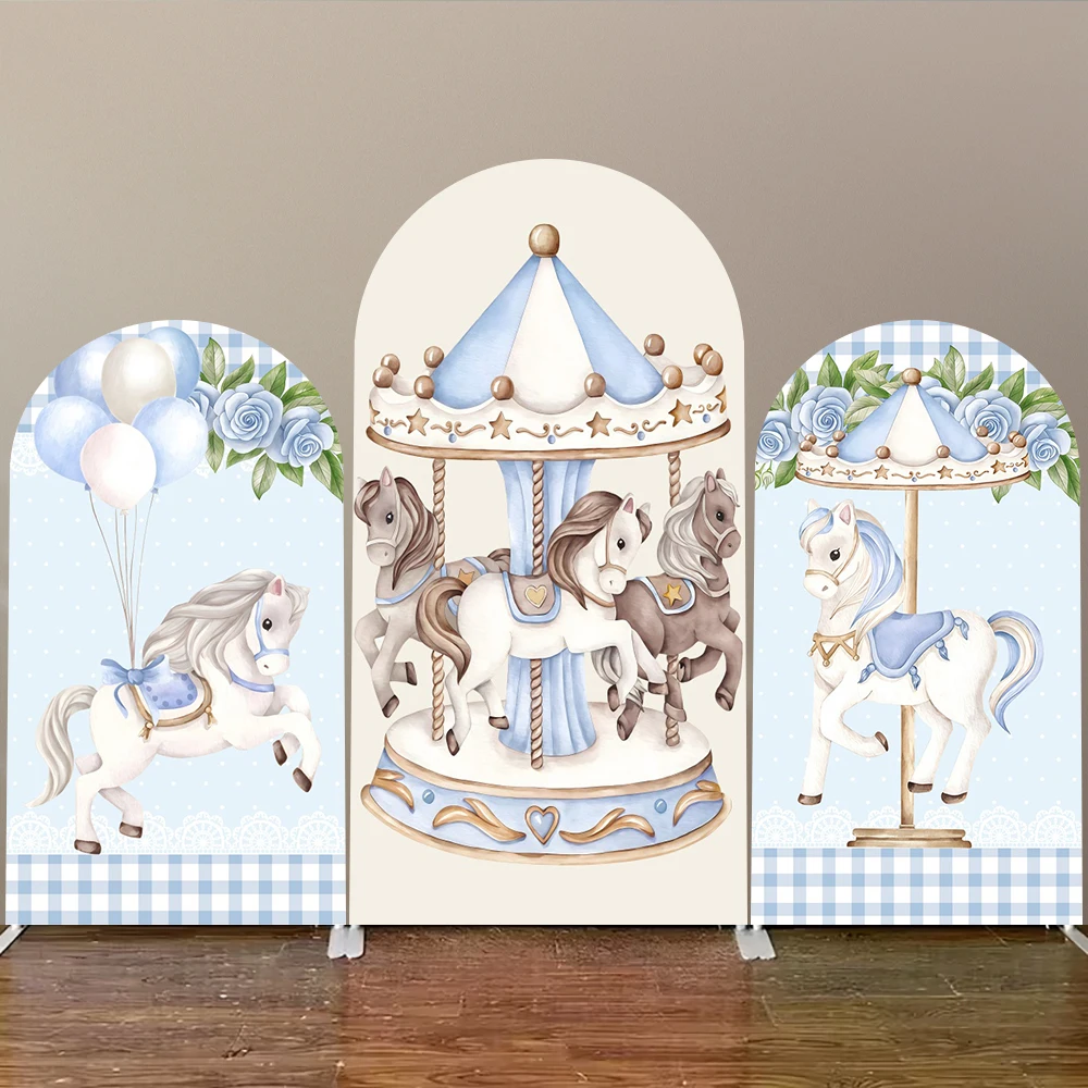Kids Birthday Party Arch Backdrop Cover Mermaid Carousel Butterfly Boys Girls 1st Birthday Decoration Elastic Backgrounds