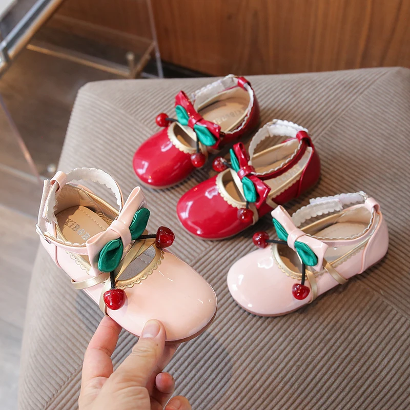 

Children's Leather Shoes Round Toe Light Mouth Mary Jane Girl's Autumn New Colorblock Sweet Butterfly Knot Soft Sole Flats
