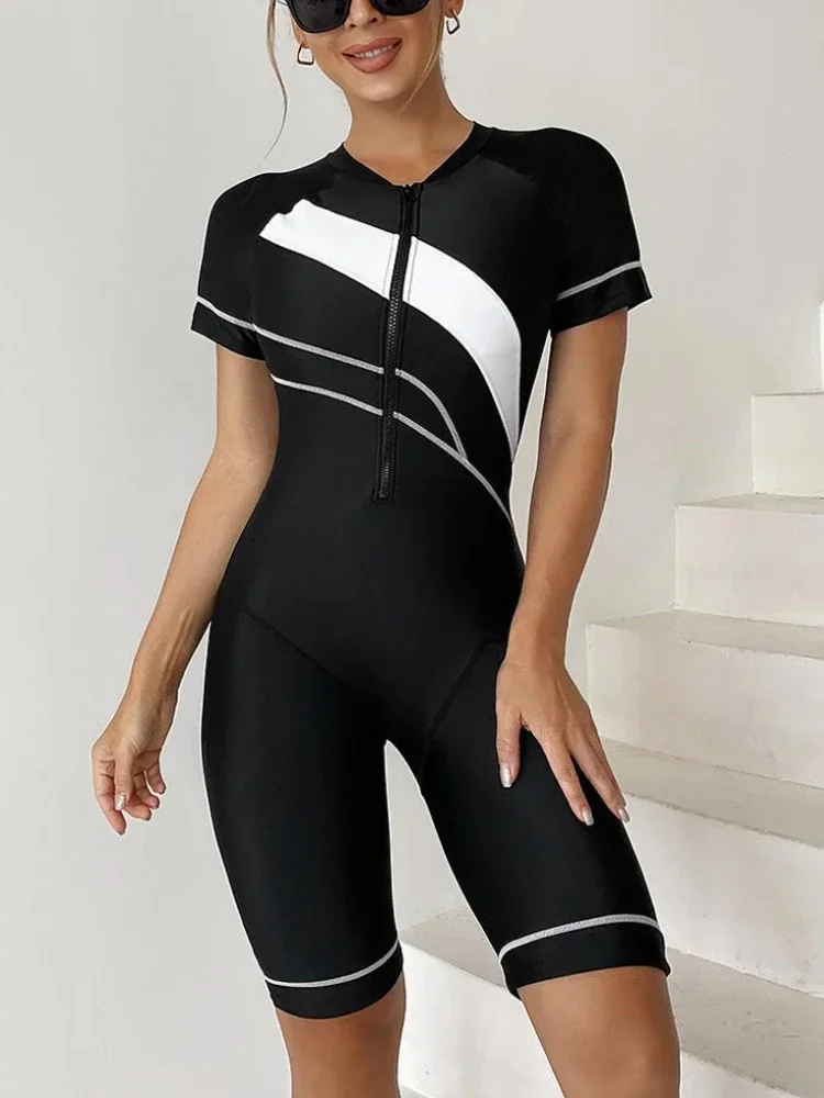 

Новинка 2025 года, купальник с коротким рукавом, женский цельный купальник, костюмы для серфинга, боди, комбинезон, купальники, монокини, одежда для купания