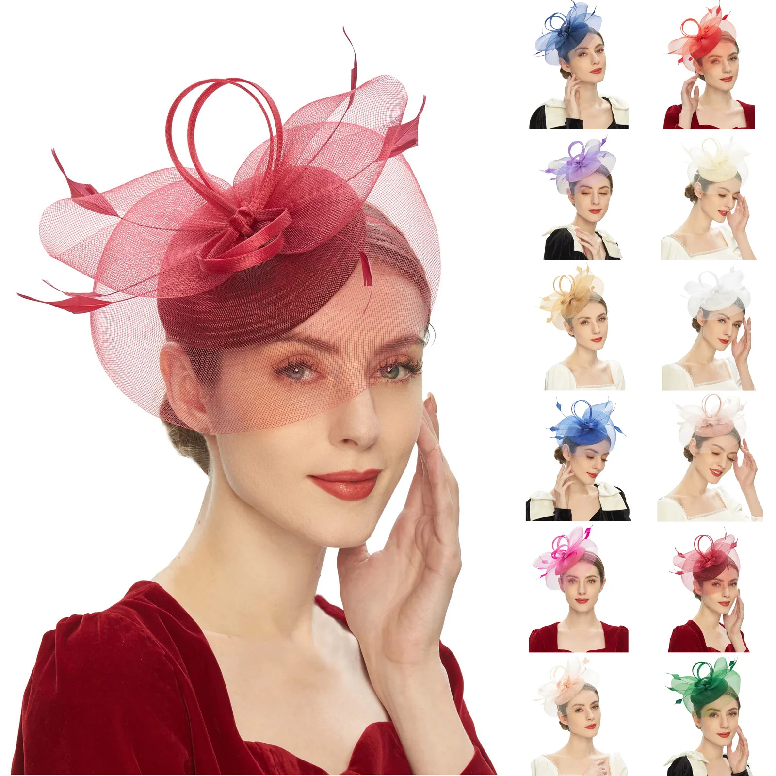 Pillbox Hats Tea Party Vintage Fascinators for Women with Feather Mesh Veil Headband Bridal Wedding Tea Party Tiara