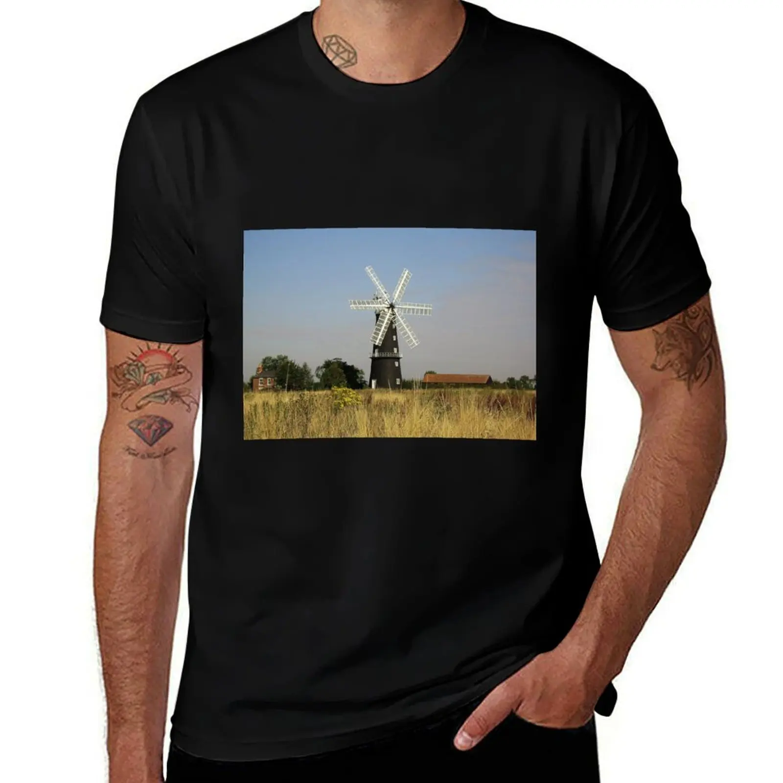 Sibsey Trader Windmill, Lincolnshire T-Shirt Large Size Casual Short Sleeve Top