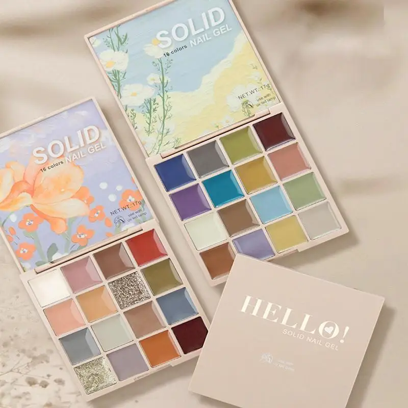 Solid Gel เล็บ 16 สีครีมเจลเล็บชุดหลากสีเจลเล็บ Palette พร้อมแปรง Solid เล็บเจล