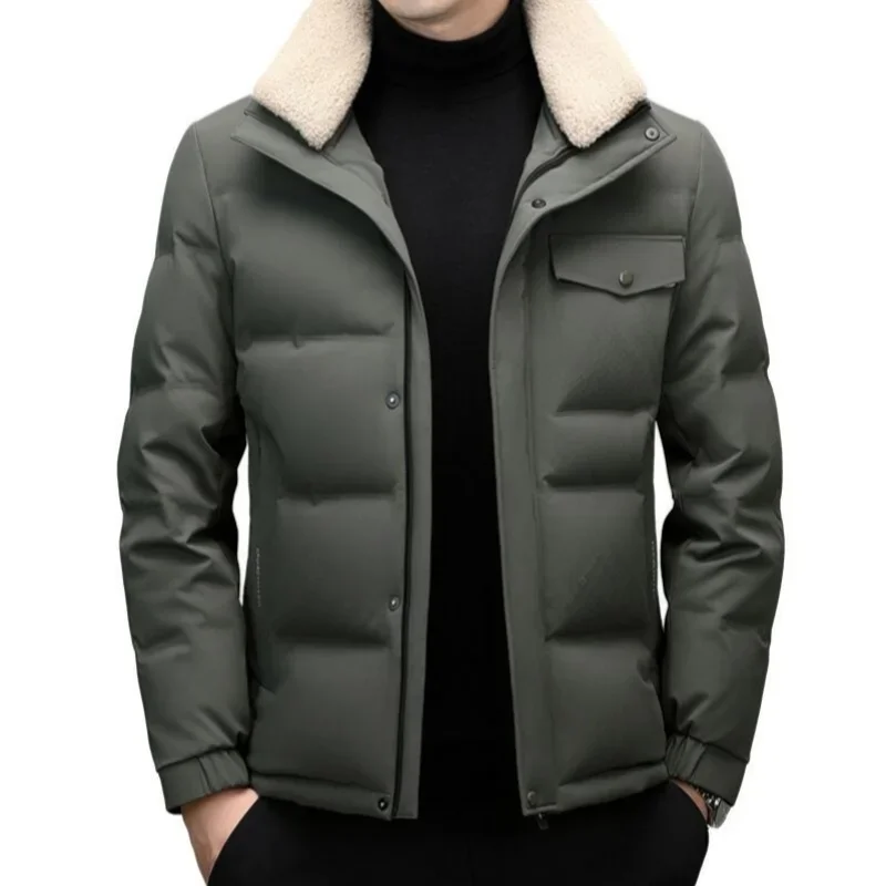 

69 Winter New Men's Thick Down Jacket Short Detachable Hat White Duck Down Warm Casual Business Jacket Youth Handsome Coat