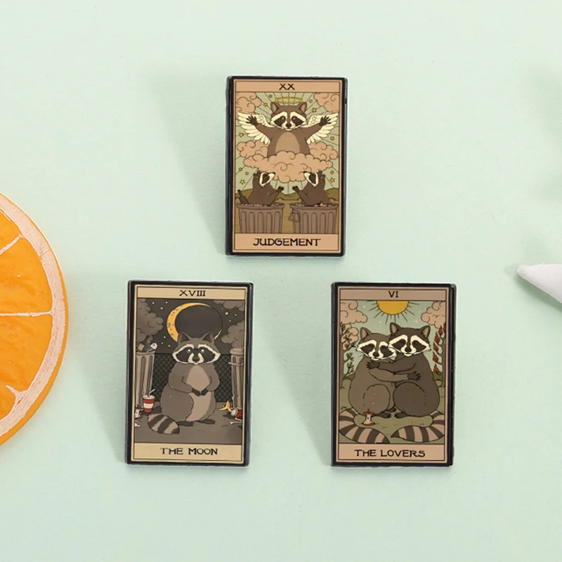 Tarot Card Enamel Pins The Lovers The Reader The Moon The Judgement Three Of Cups Metal Brooch Lapel Badge Fashion Jewelry Gifts