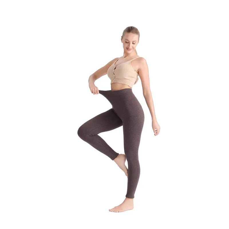 Modal Brushed Fleece Leggings Women Seamless Vertical Striped High Waist Tummy Control Butt Lifting Winter Thick Thermal Tights