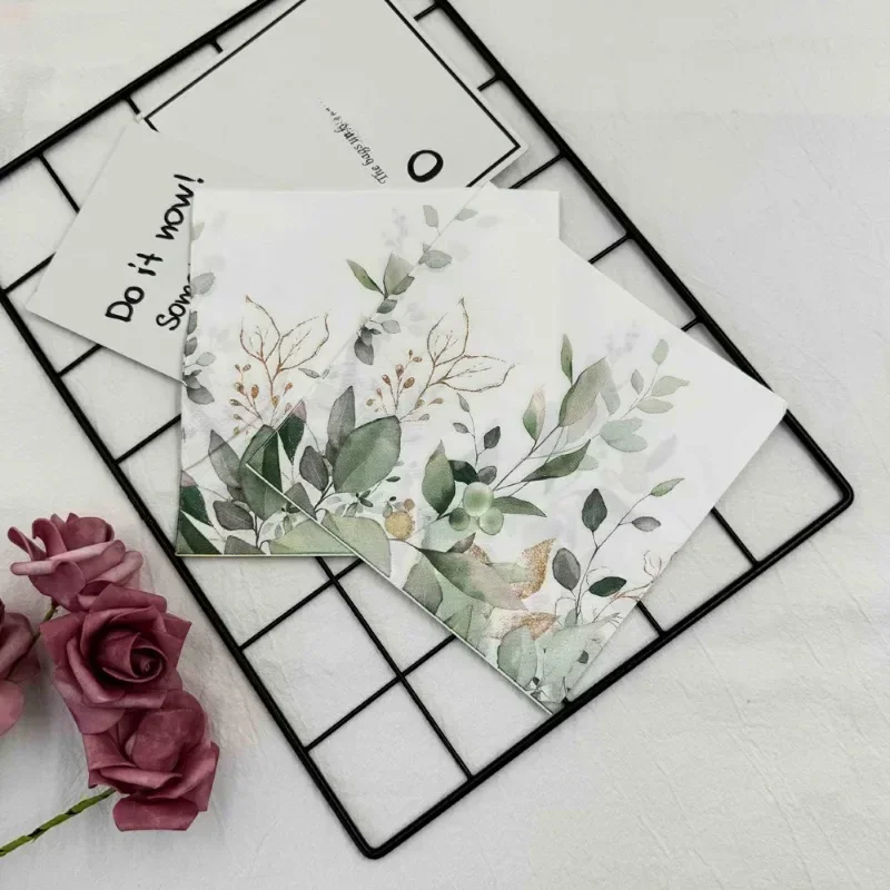 20 قطعة 2-Ply الملونة المطبوعة المناديل الغابات الخضراء يترك فندق مطعم الجدول الديكور كأس للنبيذ زهرة ورقة المفارش #4