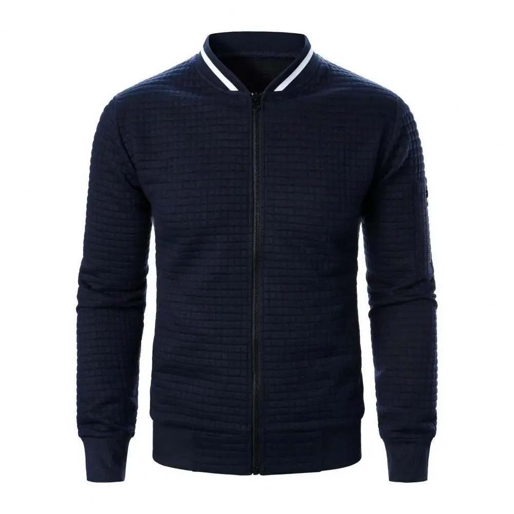 Nuevo abrigo con capucha y cuello levantado con cremallera para hombre, cárdigan informal a cuadros con capucha