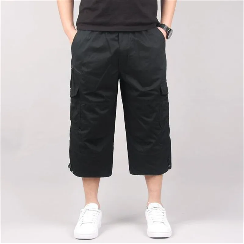 Men\'s Cargo Shorts Summer Loose Casual Pants Elastic Waist Large Size Outdoor Jogging Sweatpants Trend Multi Pockets