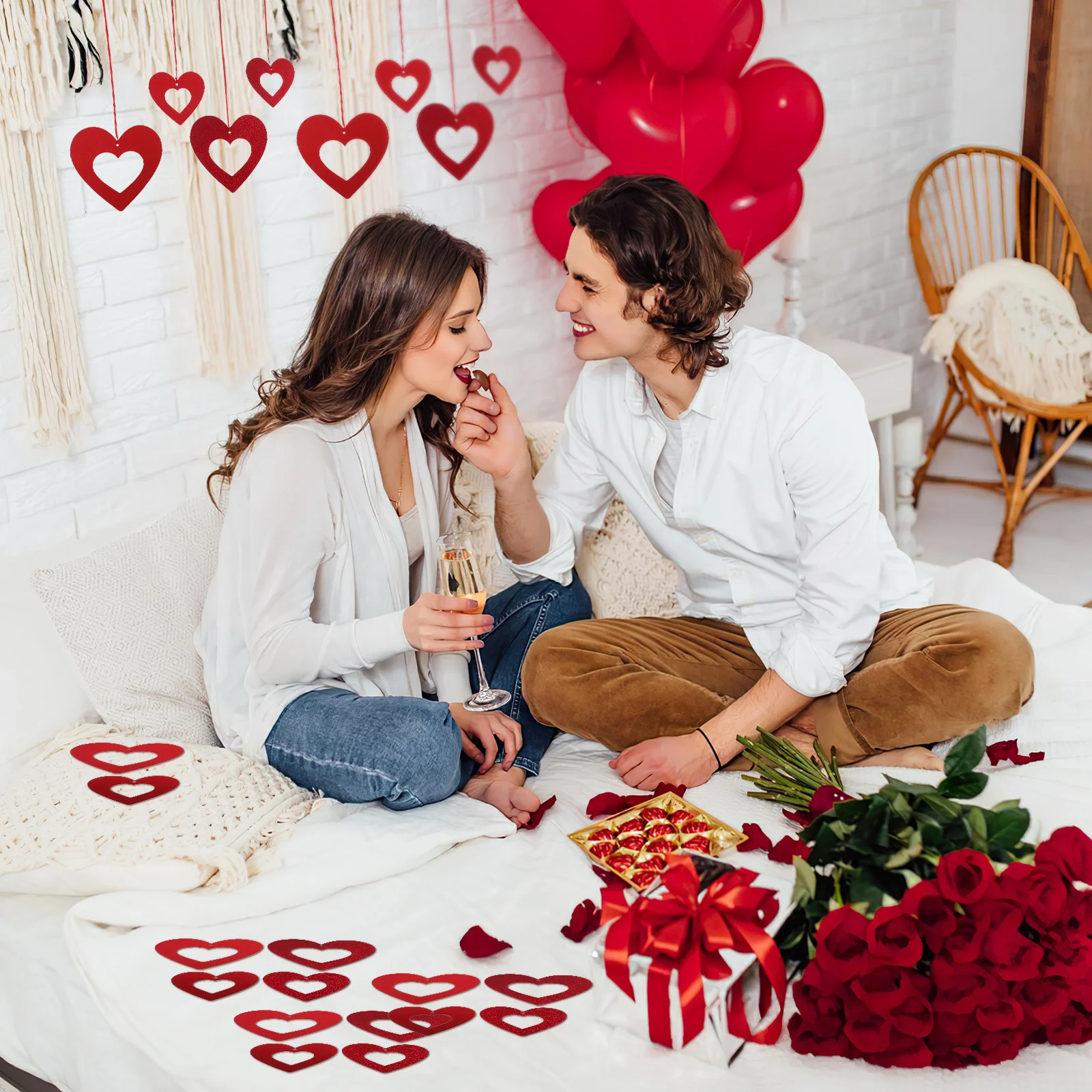 

40 pcs Heart Hanging Decorations Valentine Day Ornaments For Wedding Anniversary Party Indoor Outdoor Use Hanging Hearts Decor