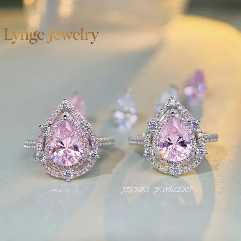 

Lynge Jewelry Luxury white gold solid platinum PT950 Women's Pink Moissanite Diamond Ring