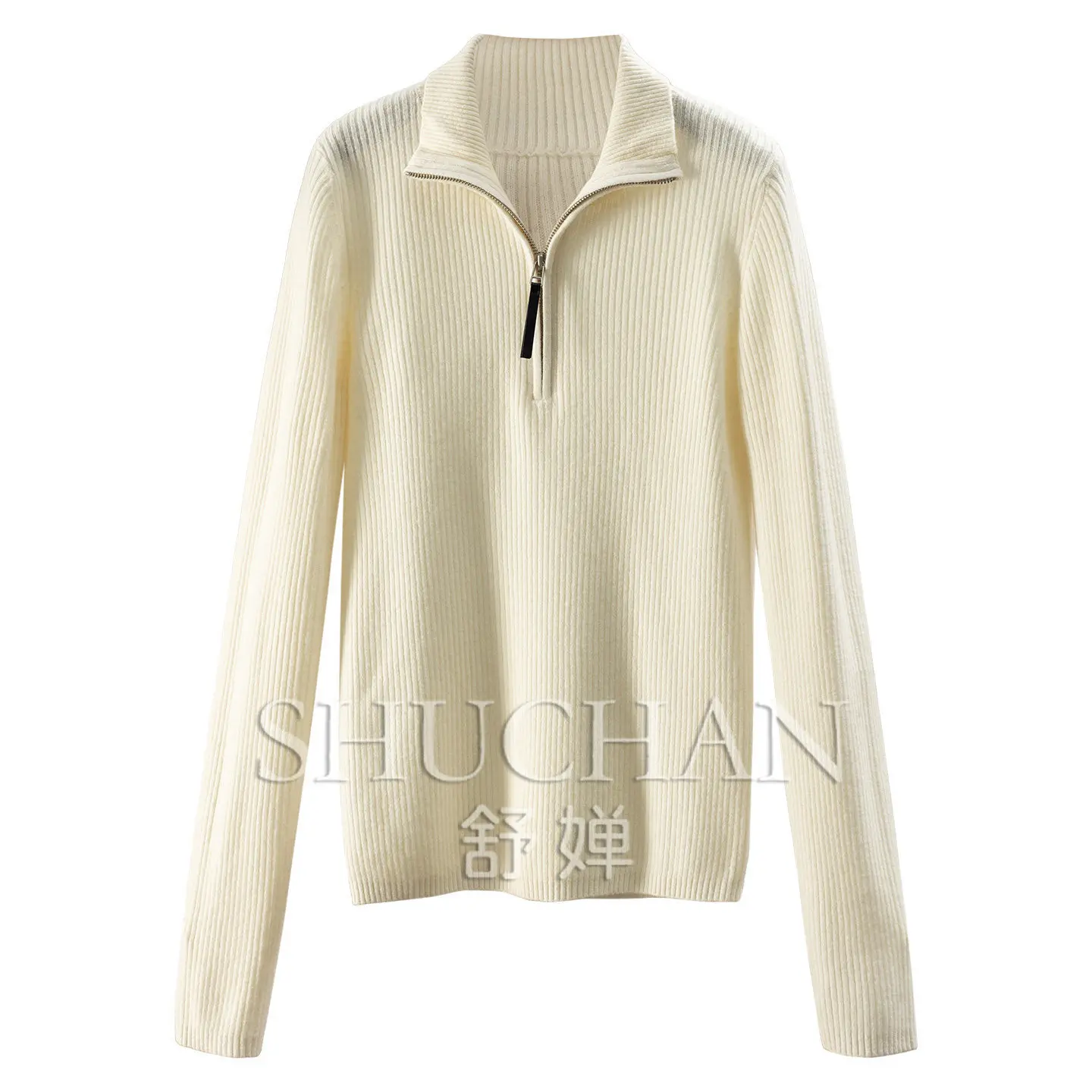 Pullover 250g Old Money Self-kept Model 100% Wool Half Zipper Pit Strip Knitted Sweater Women's E129