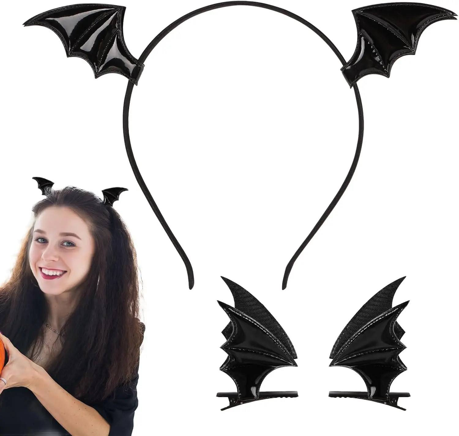 

Black Bat Wings Headband and Clip on Bat Ears for Adult Women Halloween Costume Hair Accessories