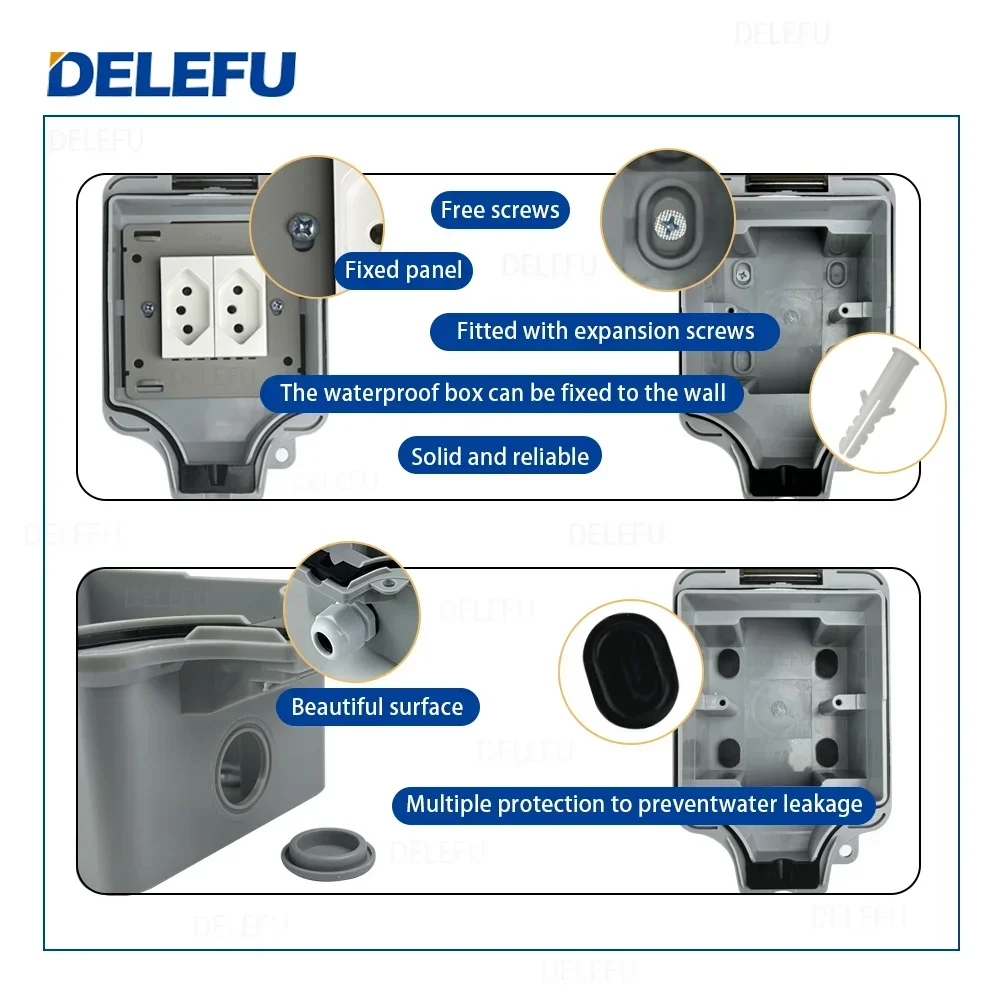 DELEFU Waterproof Box American Standard Model 86 10A 20A Switch Socket White