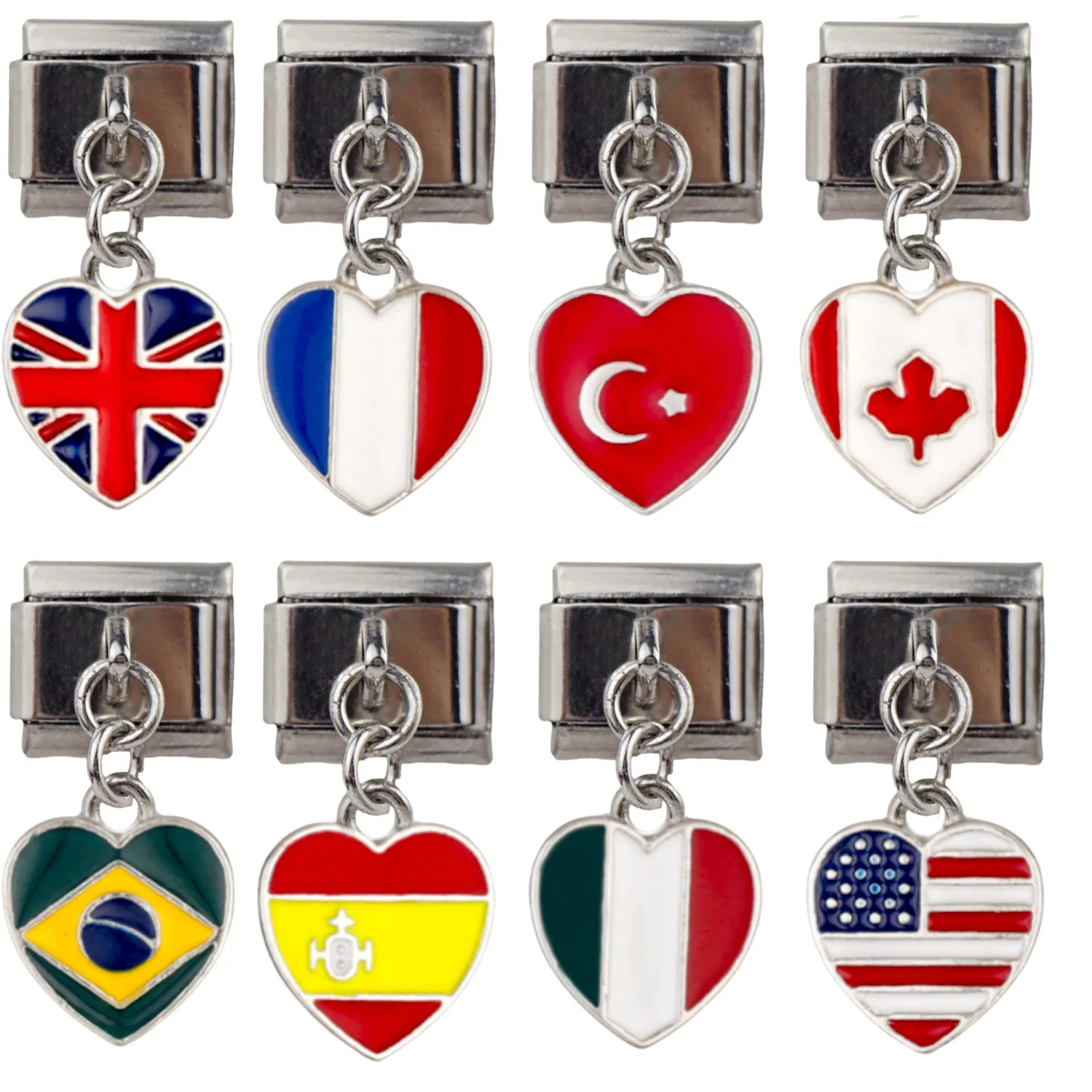 American British French Flag Pendant Italian Stainless Steel Charm Bracelet 9MM Men's And Women's Bracelet Anklets DIY jewelry