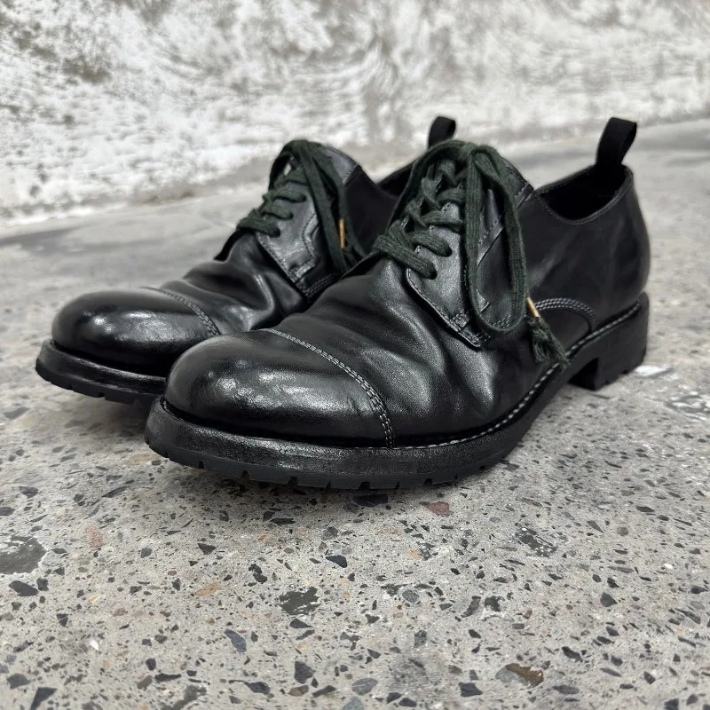 

Handmade Genuine Leather Wear-resistant Derby Shoes Men's Casual Work Business Dress Retro Washed Wedding Shoes Male Black