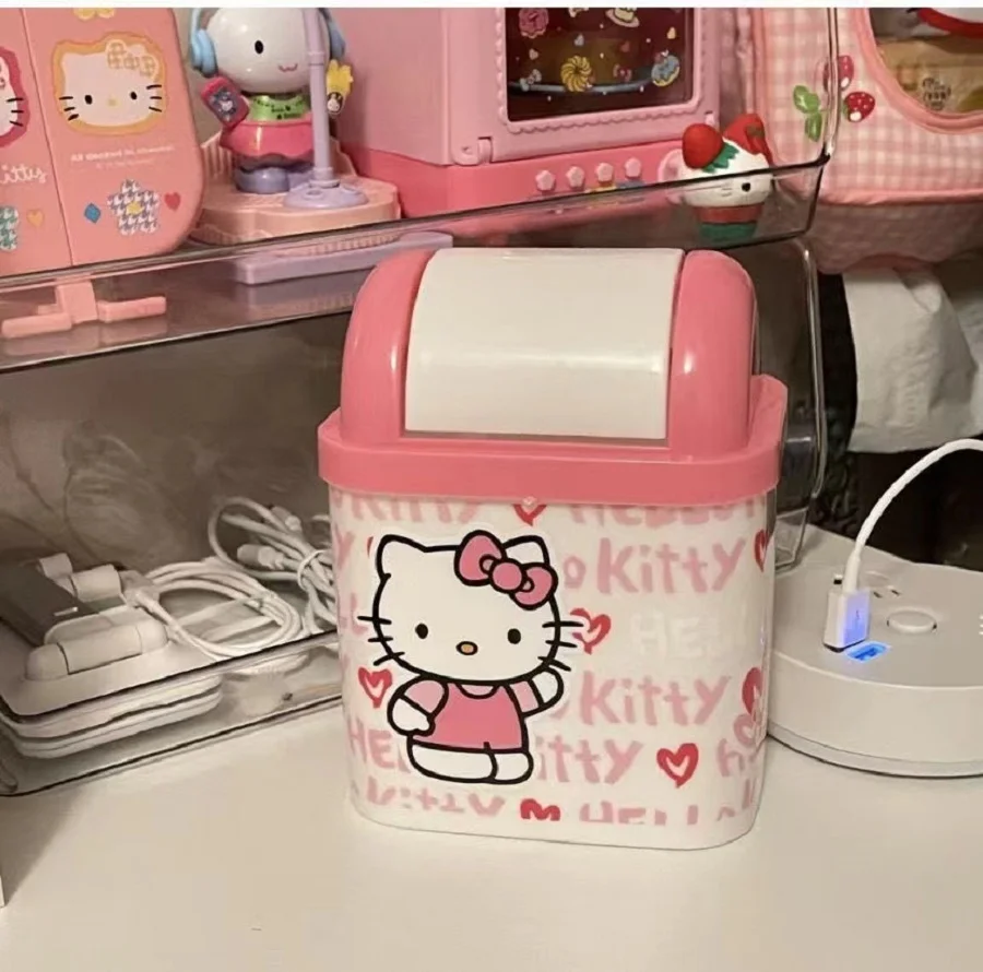 Sanrio Trash Can Hello Kitty Kawaii Cute Cartoon Anime Office Living Room Desktop Small Size Trash Storage Toys Girls Gifts