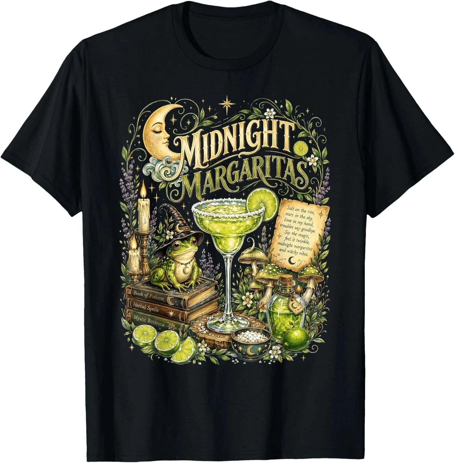 Midnight Margaritas Halloween Practical Magic Witch Drinking Short Sleeve Women T-shirts for Unisex Black Casual T Shirt