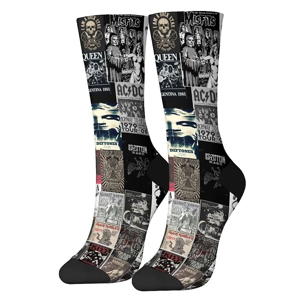 

Poster art collage men's fashion socks, novelty interesting crew socks, comfortable and breathable, retro style casual sports