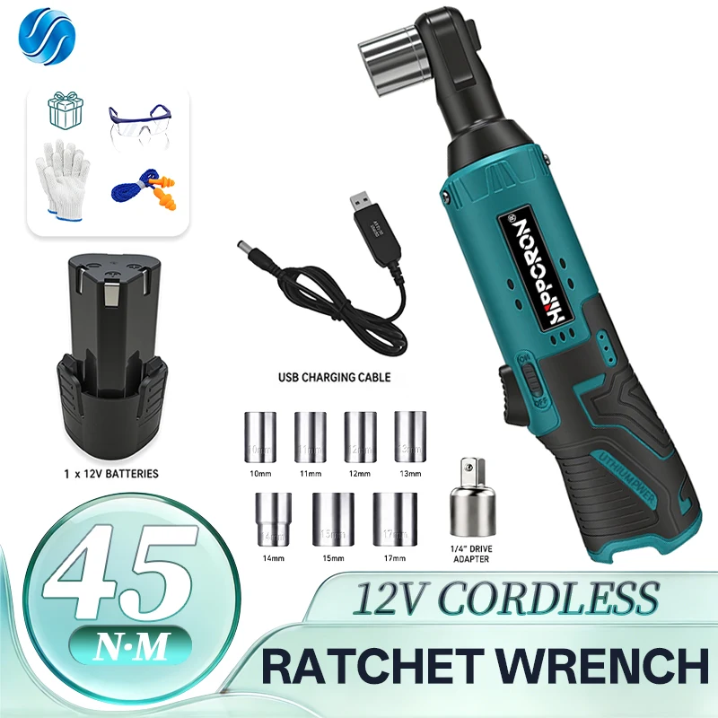 HIPPCRON Cordless Electric Ratchet Wrench with Power Copper Motor 600RPM 45NM 3/8