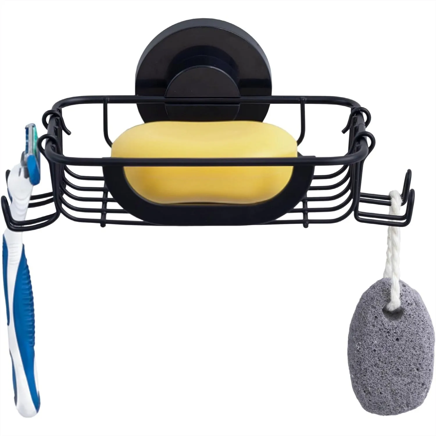 

Soap Dish with Suction Cup for Shower Wall Mounted, Stainless Steel No-Drilling Removable Holder with 4 Hooks for Bathroom