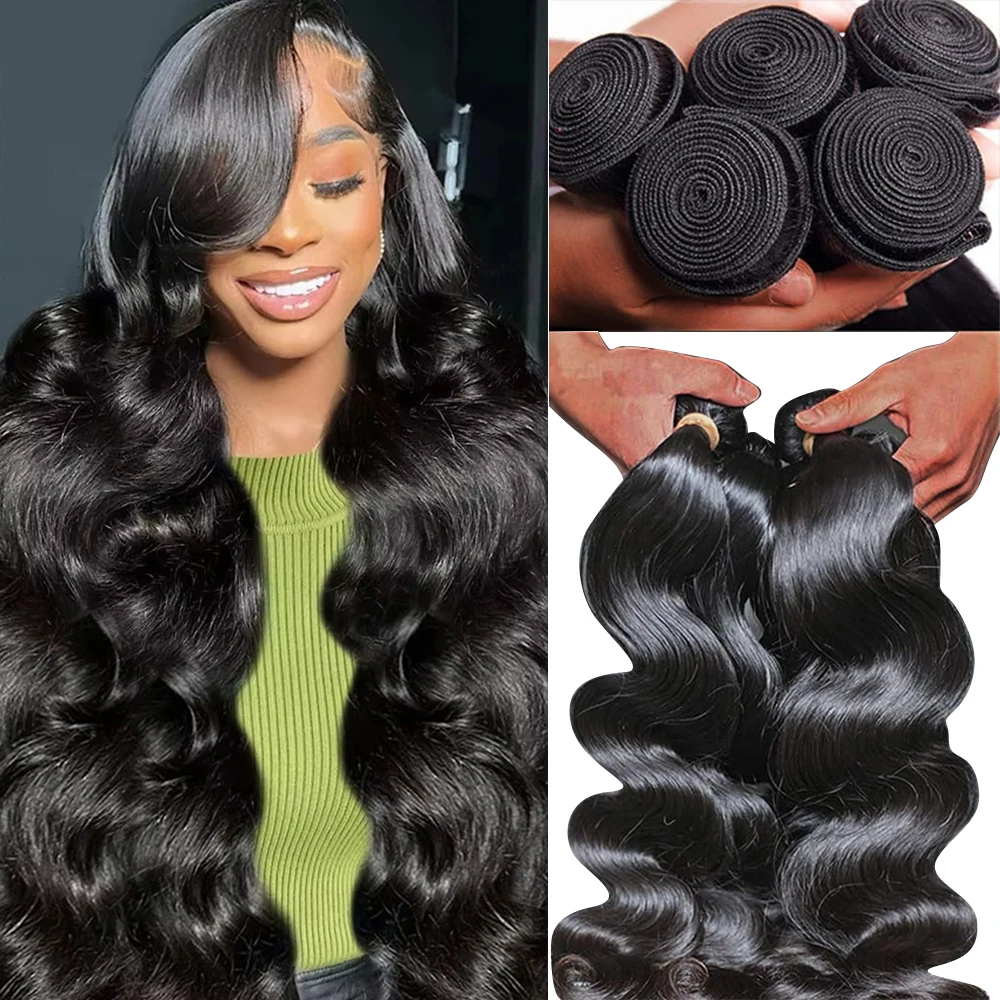 28inch Body Wave Human Hair Bundles 100% Brazilian Raw Human Hair 1/4/5 Bundles for Women 12A Thick Bundles Extensions Tissage