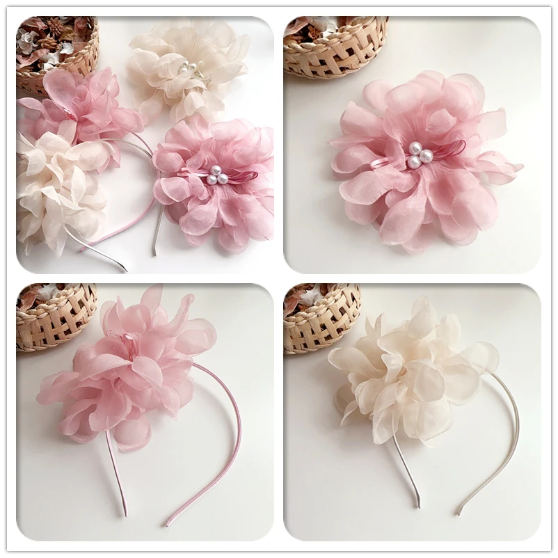 

10pcs Oversize Tulle Floral Hairbands Pearl Flower Hairpins Barrettes Boutique Hair Accessories for Girls Princess Headwear