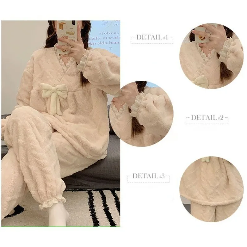 2024 New Flannel Pajamas Women Autumn Winter Princess Style Sleepwear Sweet Cartoon Loungewear Thickened Warm Homewear Set