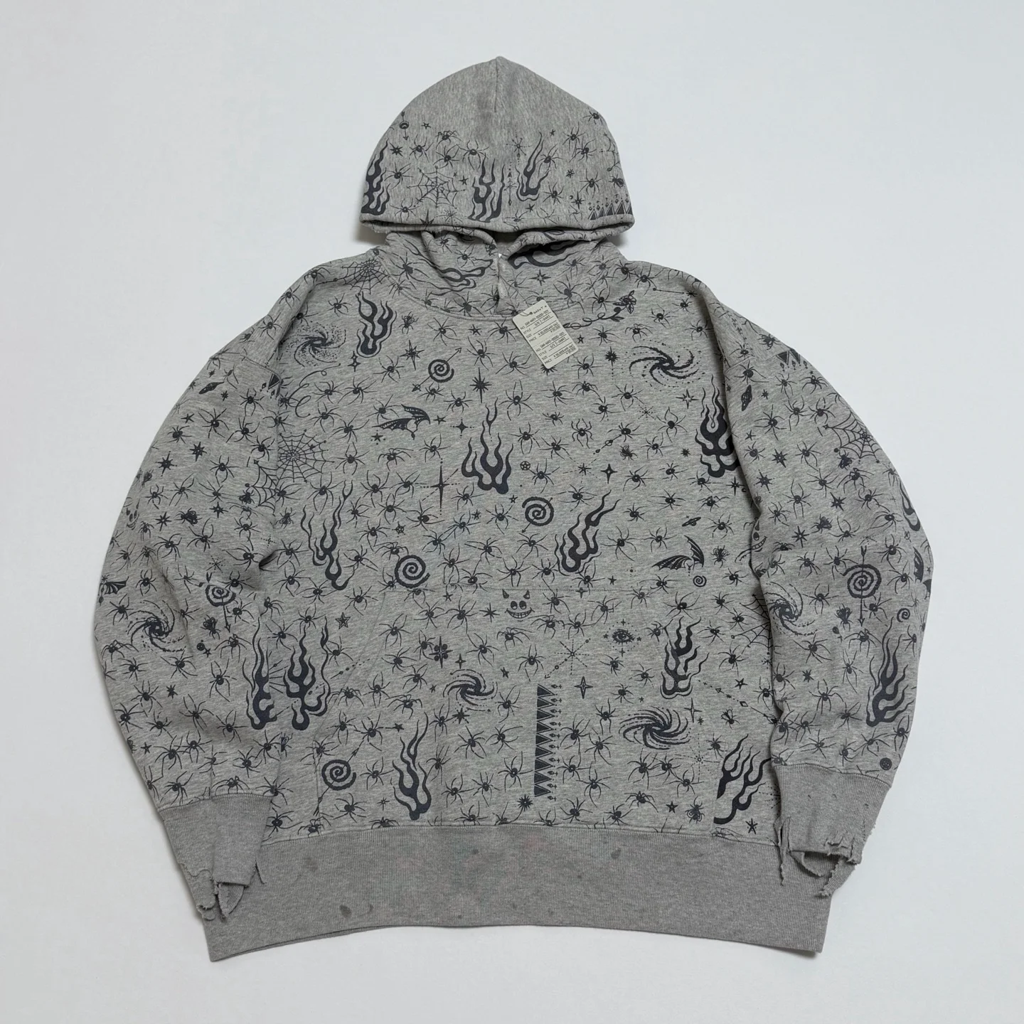 SAINT Vintage Damaged Flame Vortex Spider Web Pullover Men Women Best Quality Oversized Heavy Fabric Hoodie