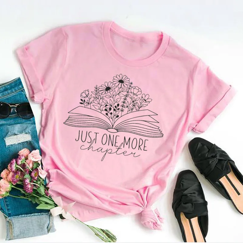 Book with flowers Just one more chapter lover Bookworm Floral line art teacher Teacher shirt 100% Cotton Streetwear Harajuku y2k